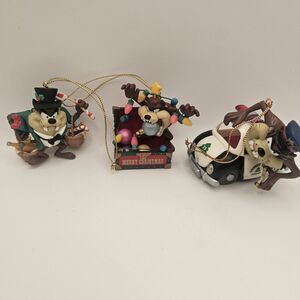 Lot Of 3 TAZ CHRISTMAS Looney Tunes Ornament decorations 90s